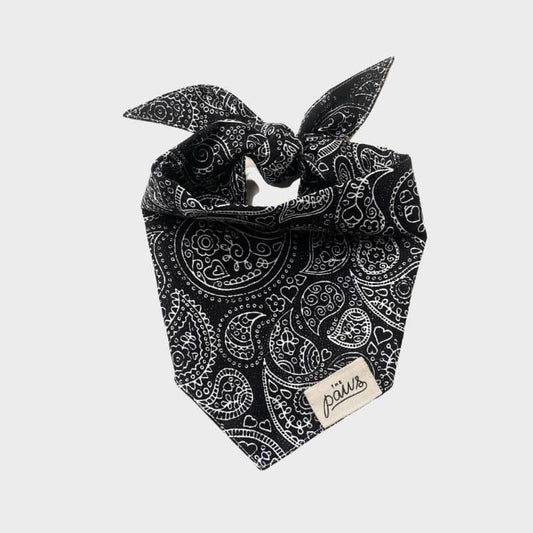 Bandana Chien Élégant en Coton Motif Cachemire Noir - Passeport Cases