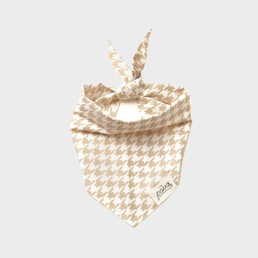 Bandana Chic pour Chien - Motif Pied de Poule Beige - Passeport Cases