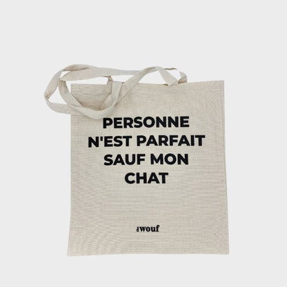 Cotton Cat Tote "Niemand is perfect behalve mijn kat" - resistent en duurzaam