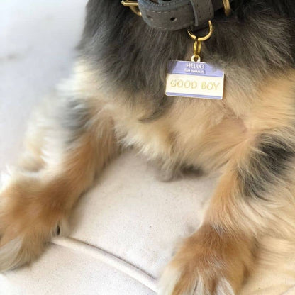 Personalized dog medal - "good boy" in gold plated brass