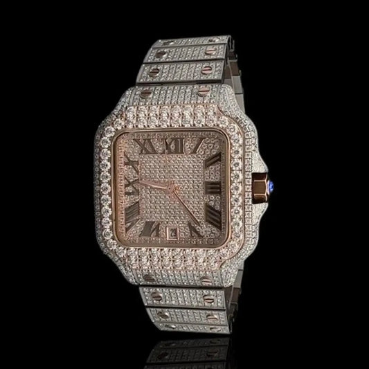 Two Tone Moissanite Diamanten King Square Horloge - Passeport Cases