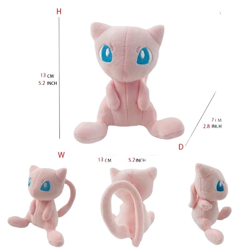 Peluche Pokémon Mew – 13 cm / 7 cm – Rose, Noir & Bleu ciel ✨