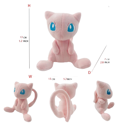 Peluche Pokémon Mew – 13 cm / 7 cm – Rose, Noir & Bleu ciel ✨