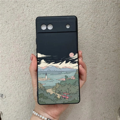 Coque Transparente Paysage d'Anime Japonais pour Google Pixel