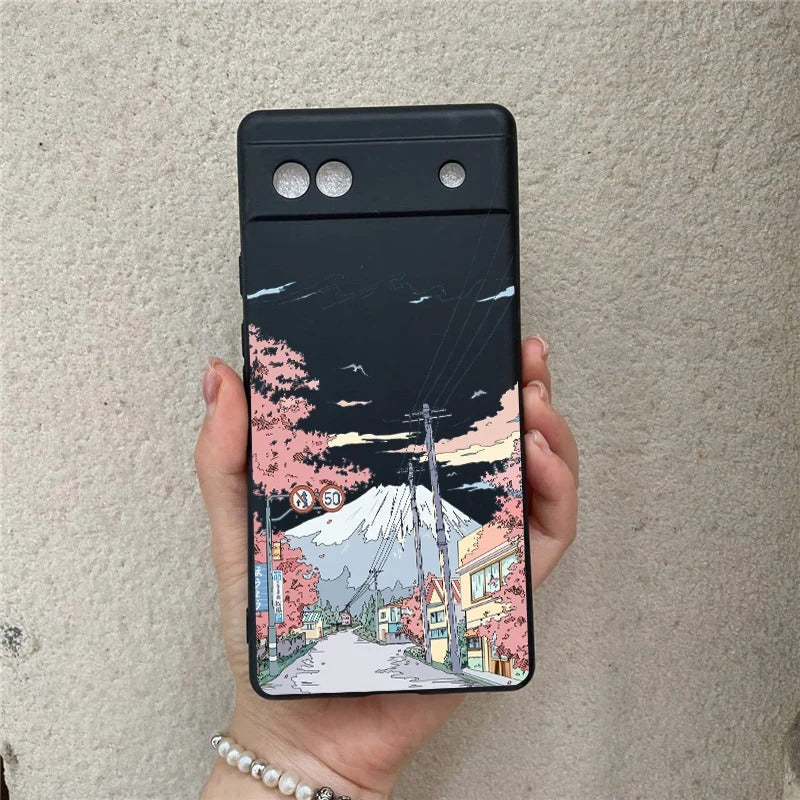 Coque Transparente Paysage d'Anime Japonais pour Google Pixel