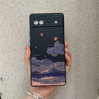 Coque Transparente Paysage d'Anime Japonais pour Google Pixel