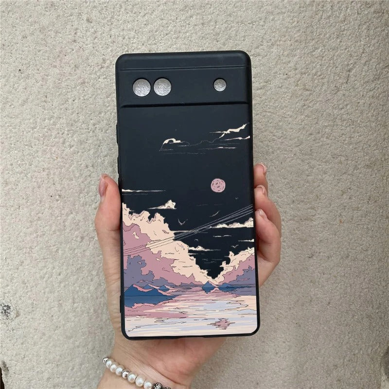 Coque Transparente Paysage d'Anime Japonais pour Google Pixel