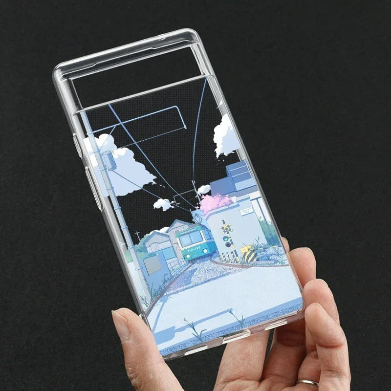 Coque Transparente Paysage d'Anime Japonais pour Google Pixel