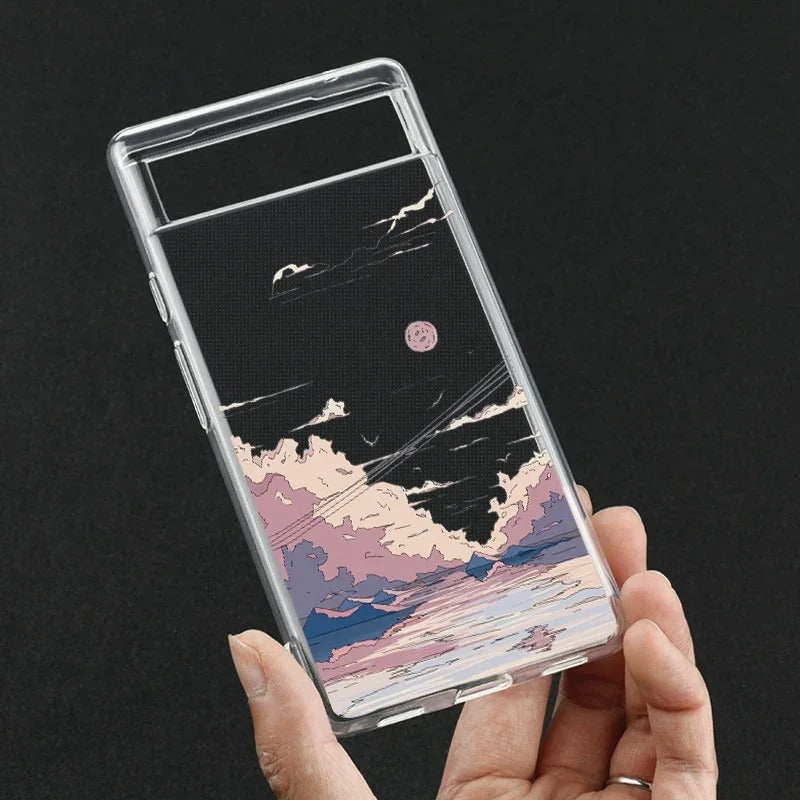 Coque Transparente Paysage d'Anime Japonais pour Google Pixel