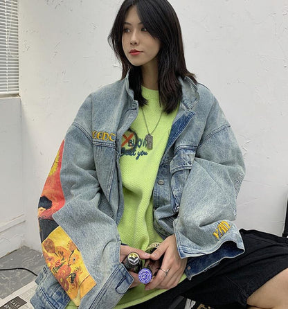 Veste En Jean Vintage à Broderie Van Gogh