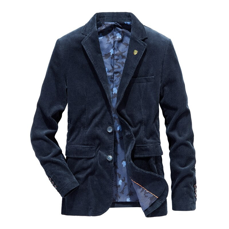 Veste Blazer Vintage en Velours Côtelé pour Homme