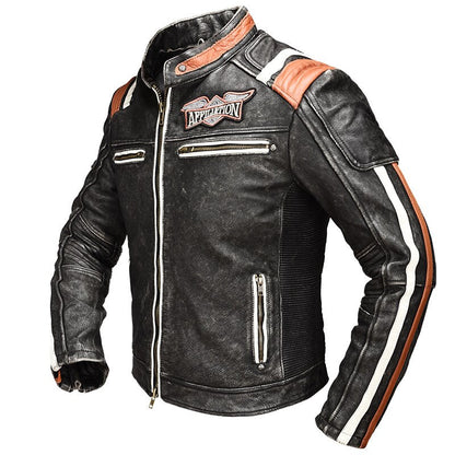 Veste Cuir Biker Vintage en Cuir Véritable avec Doublure Amovible