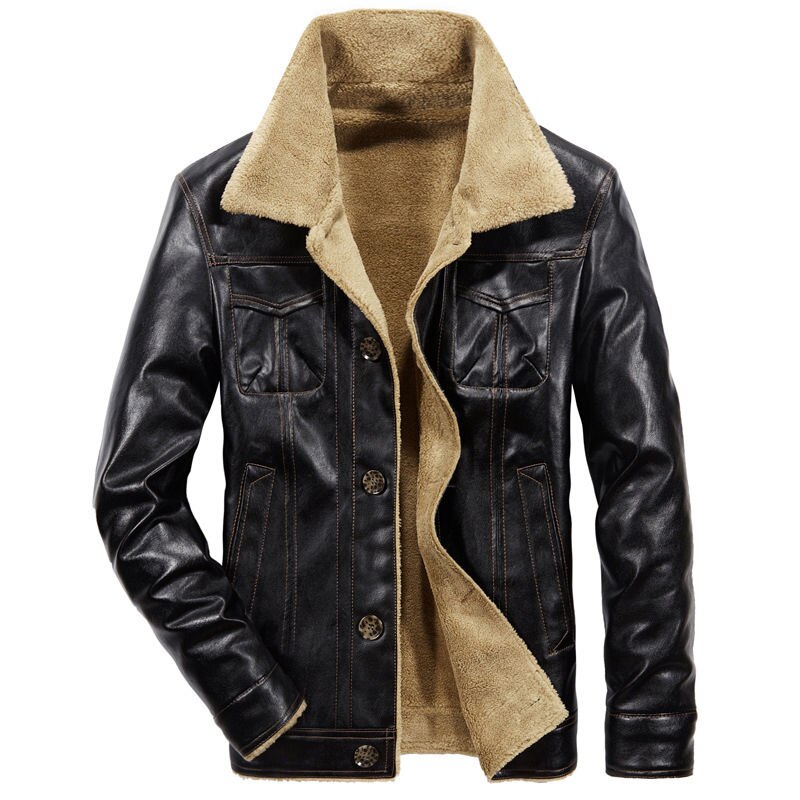 Veste en Cuir Vintage pour Homme avec Doublure en Fausse Fourrure