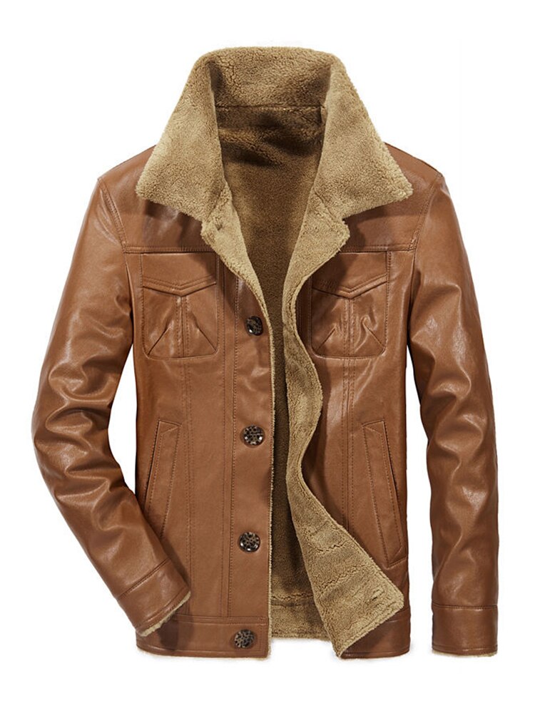 Veste en Cuir Vintage pour Homme avec Doublure en Fausse Fourrure