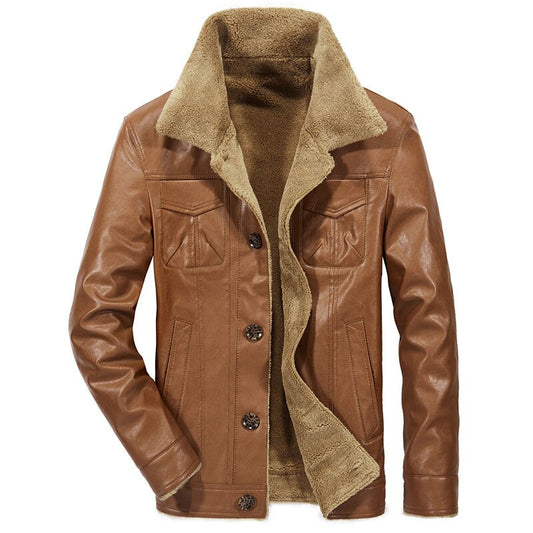 Veste en Cuir Vintage pour Homme avec Doublure en Fausse Fourrure