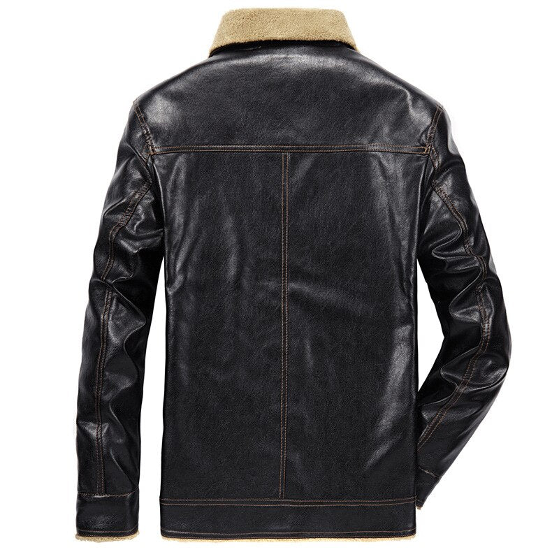 Veste en Cuir Vintage pour Homme avec Doublure en Fausse Fourrure