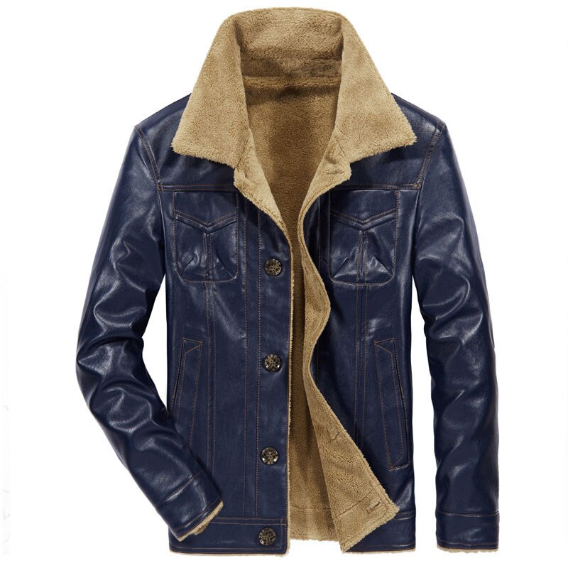 Veste en Cuir Vintage pour Homme avec Doublure en Fausse Fourrure