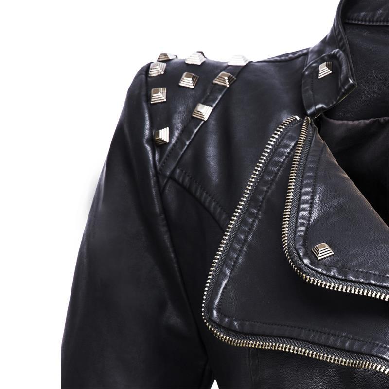 Veste En Cuir Noire Vintage avec Rivets Gothiques