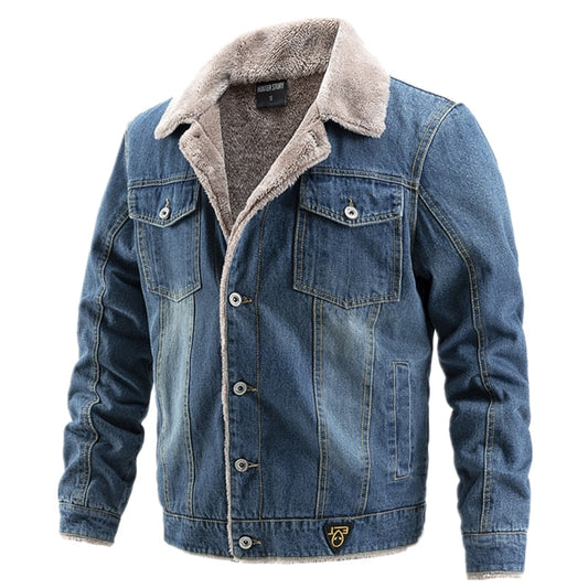 Veste en Jean Vintage avec Col en Fourrure et Doublure Confortable