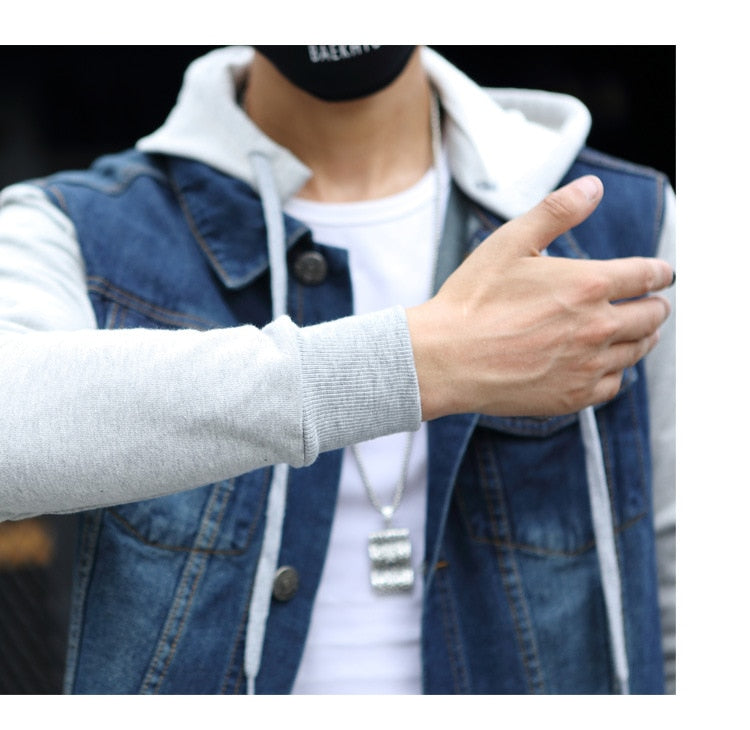 Veste Jean Vintage Homme avec Capuche