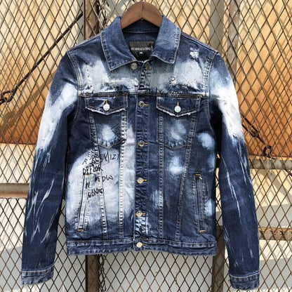 Veste de Moto en Jean Vintage Bicolore pour Homme