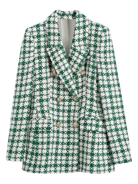 Veste Manteau Vintage à Carreaux en Laine Verte