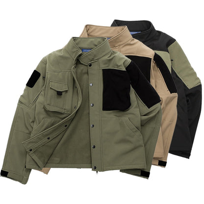 Veste Militaire Vintage Kaki en Cuir pour Homme