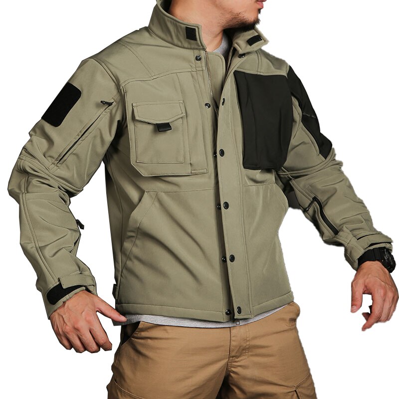 Veste Militaire Vintage Kaki en Cuir pour Homme