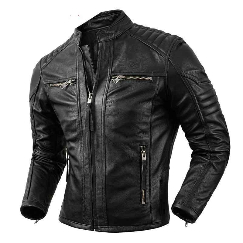 Veste Motard Vintage en Cuir pour Homme