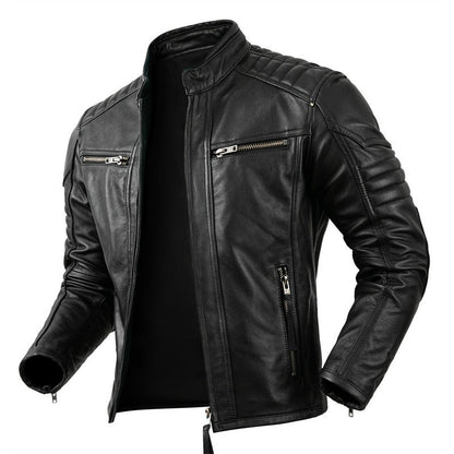 Veste Motard Vintage en Cuir pour Homme