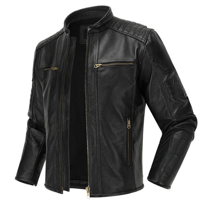 Veste Motard Vintage en Cuir pour Homme