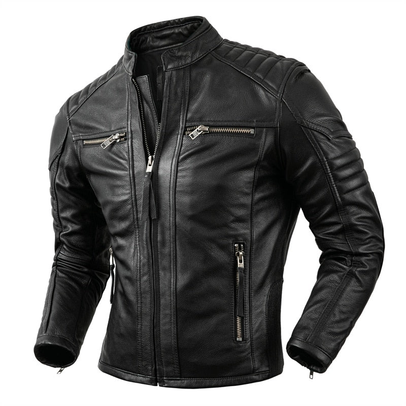 Veste Motard En Cuir Homme Vintage