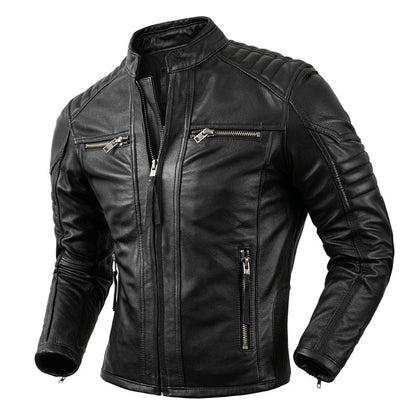 Veste Motard En Cuir Homme Vintage