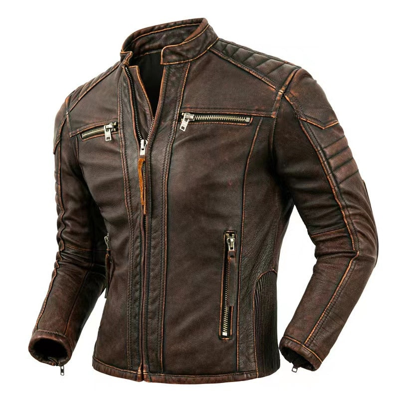 Veste Motard En Cuir Homme Vintage