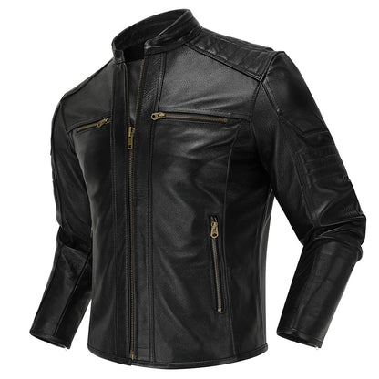 Veste Motard Vintage en Cuir pour Homme