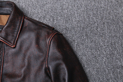 Veste Moto en Cuir Marron Vintage élégante et confortable