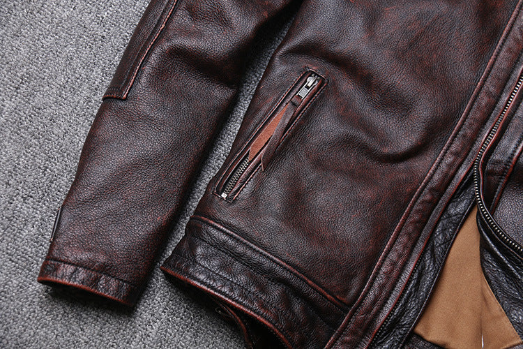 Veste Moto en Cuir Marron Vintage élégante et confortable