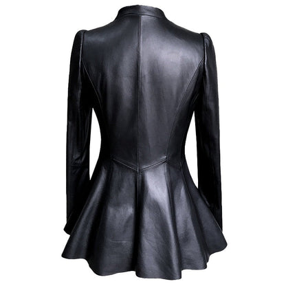 Veste Moto Femme en Cuir Noir Vintage élégante