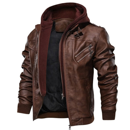 Veste Moto Hiver Homme Vintage en Cuir et Laine