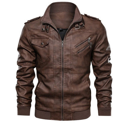 Veste Moto Hiver Homme Vintage en Cuir et Laine