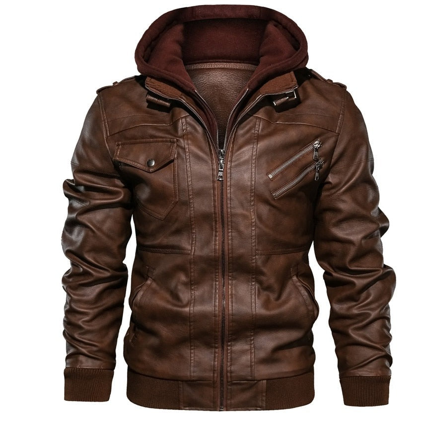 Veste Moto Hiver Homme Vintage en Cuir et Laine