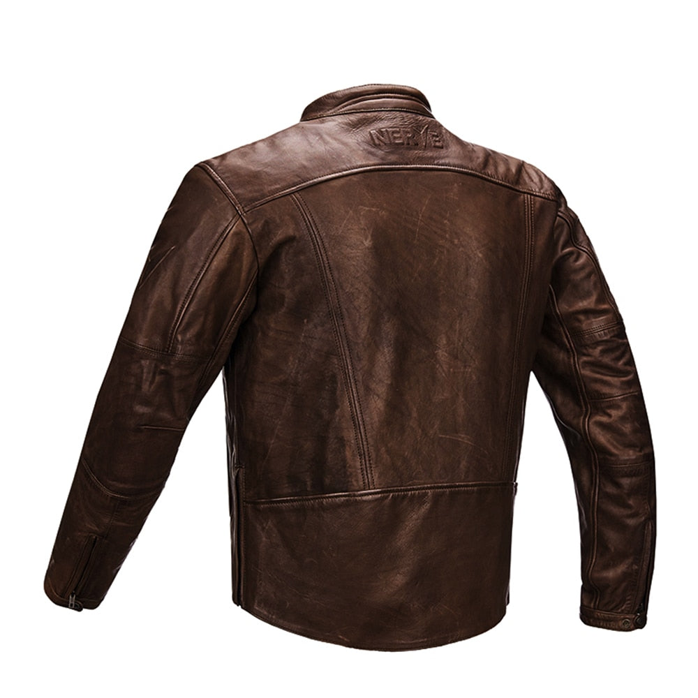 Veste Moto Hiver Vintage en Cuir Marron pour Homme