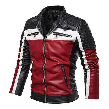 Veste Moto Vintage en Cuir Rouge pour Homme