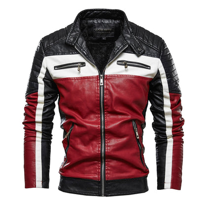 Veste Moto Vintage en Cuir Rouge pour Homme