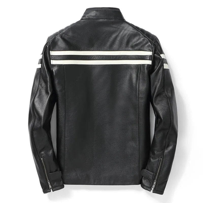 Veste Moto Vintage Été en Cuir Noir