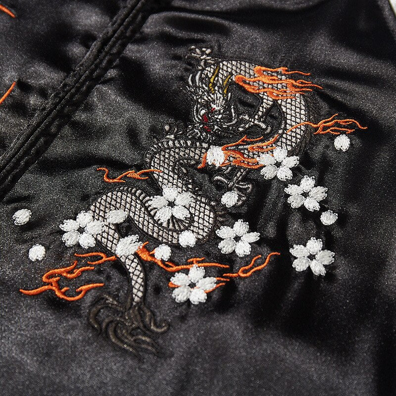 Veste Vintage Noir à Motif Dragon