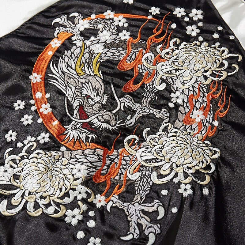 Veste Vintage Noir à Motif Dragon