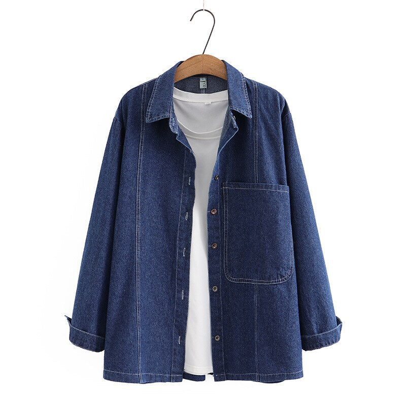 Veste Travail Vintage Élégante en Denim pour Femme Grandes Tailles