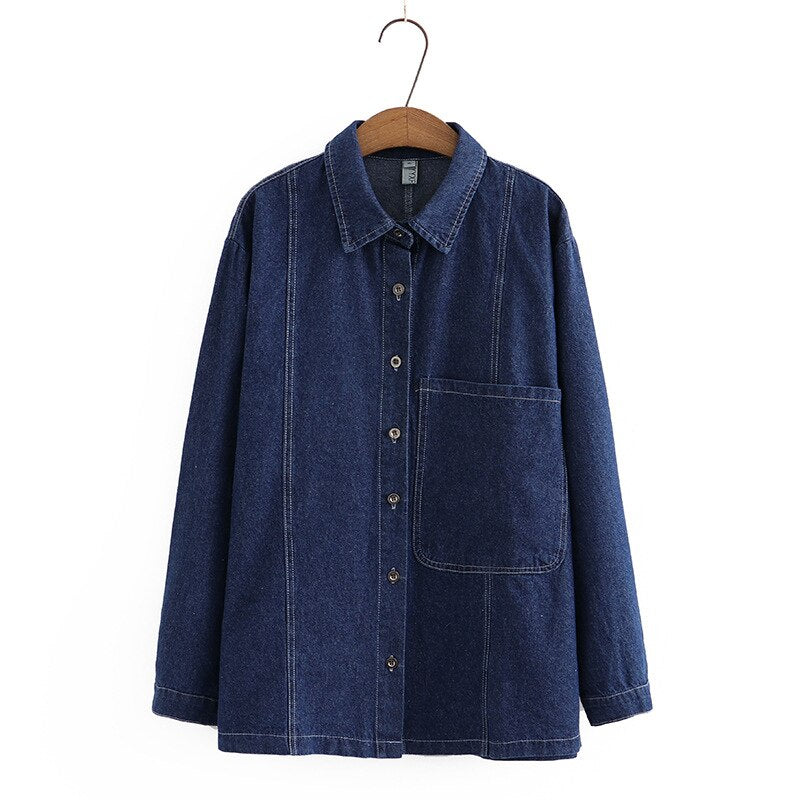 Veste Travail Vintage Élégante en Denim pour Femme Grandes Tailles