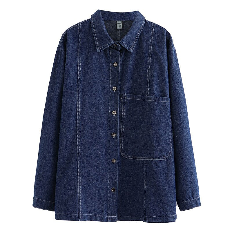 Veste Travail Vintage Élégante en Denim pour Femme Grandes Tailles